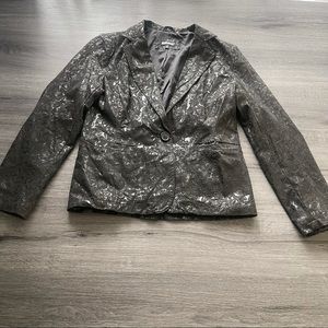 Vintage Dollhouse Black Brocade Vegan Leather Blazer Sz M Gothcore Gothglam Y2K